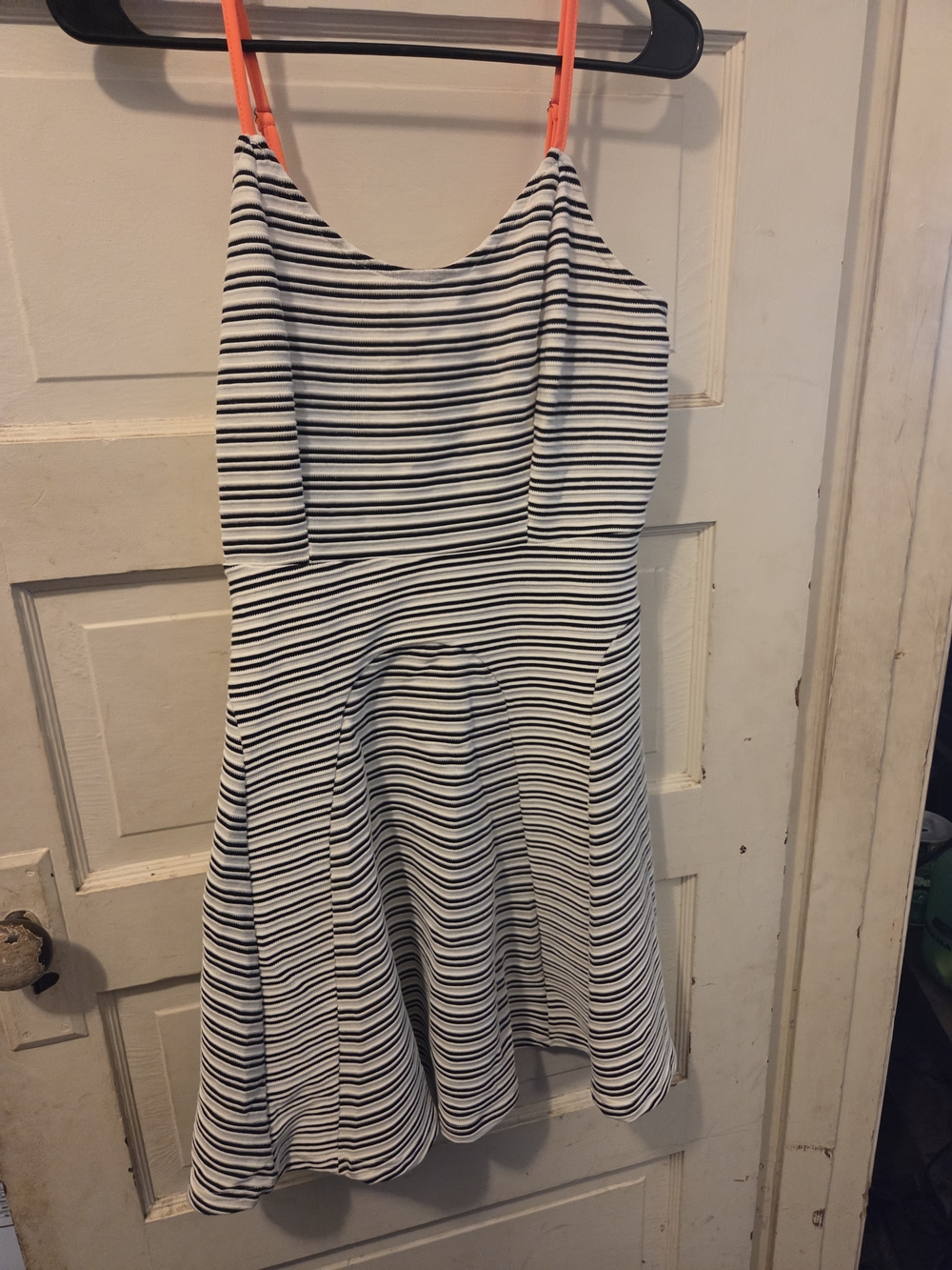 Mystree Black & White Striped Mini Dress with Neon Orange Straps